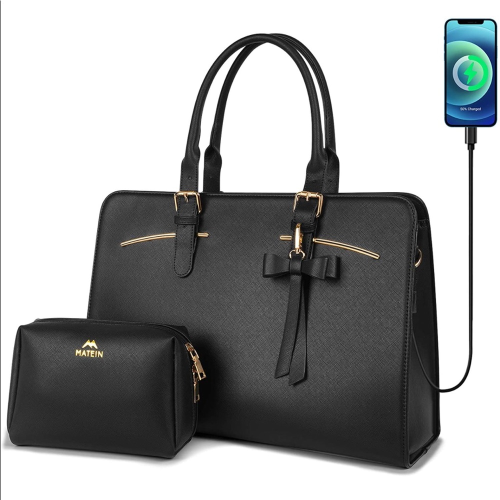 Black laptop tote bag